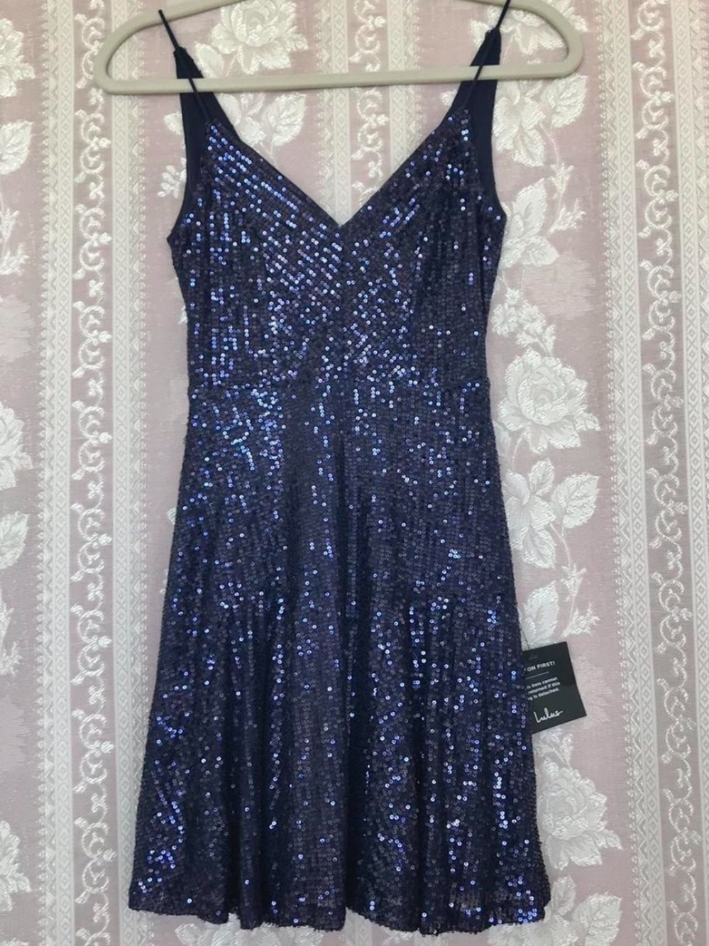 Sparkling Navy Sequin V-Neck Slip Dress